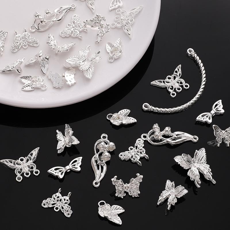 Silver Butterfly Accessories Alloy Butterfly Flower Half Bracelet Diy Accessories Chinese Style DIY Bracelet Bracelet Jewelry