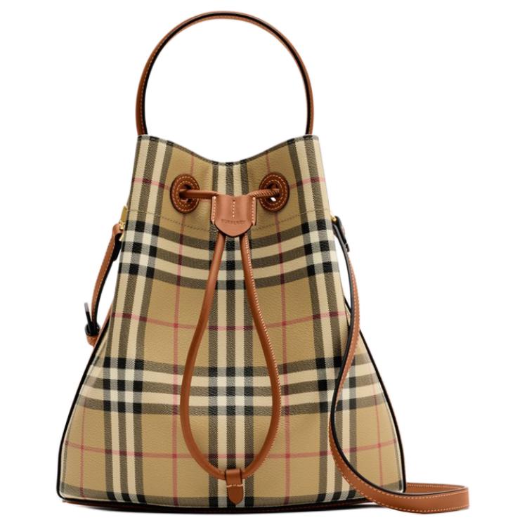 

Burberry Check Print Shield Buckle Bucket Bag Women Shoulder Bag Brown 81097951 Basic Set (Bag+Dust Bag)