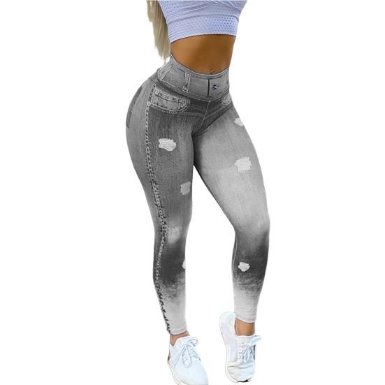 Women Leggings High Waist Slim Fit Soft Stretchy Yoga Pants Hip Lift Imitation Jeans Pants Casual Activewear