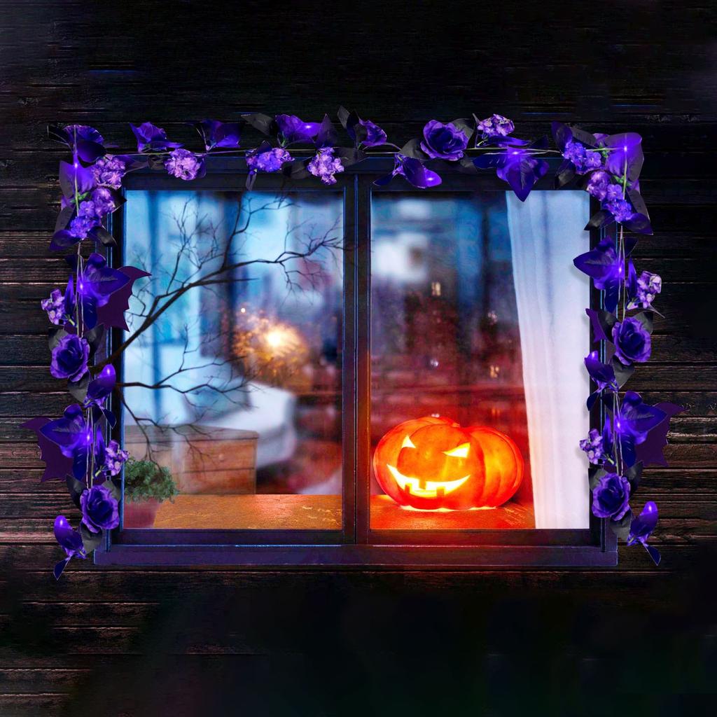 Lila Simulerad Rosranka Halloweenfest Simulerad Växt Blomranka Takdekoration Slingrande Ranka