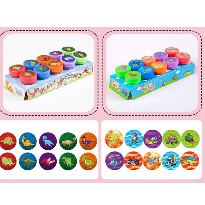 Non-Toxic 10Pcs Diy Toys Seal Animal Dinosaurs Stamps Toys Kids Birthday Cartoon Stamps Treat Children Party Favors School Award Children