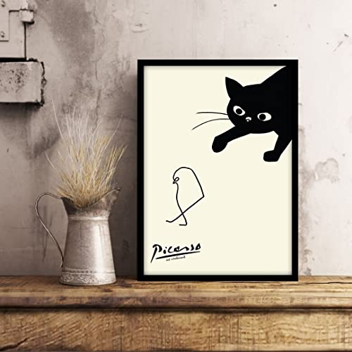 Picasso Katze und Küken A4 Gerahmtes Kunstposter Poster aoipro (Schwarzer Rahmen (23 cm x 31 cm))