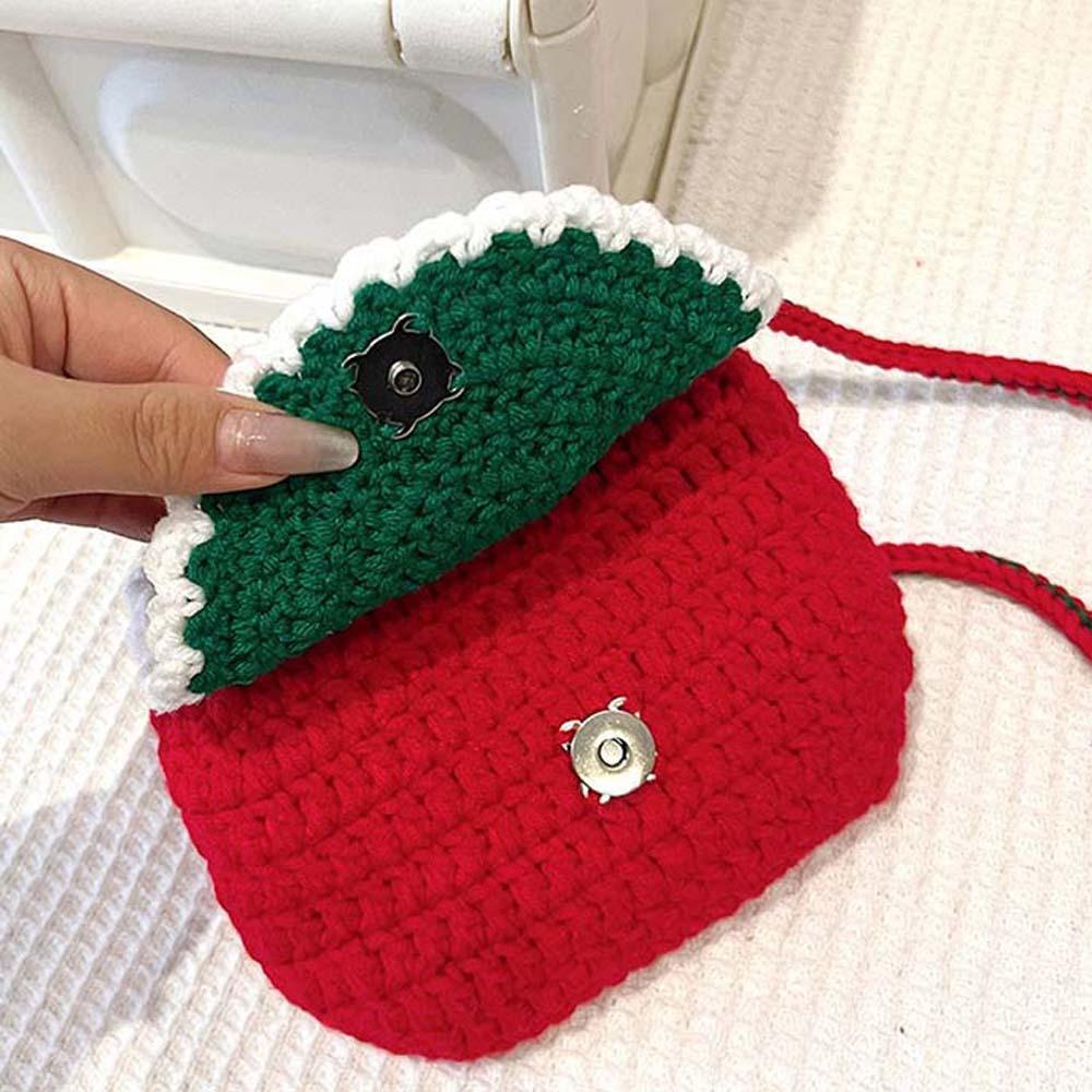 Elk Deer Christmas Crossbody Bag Bow Contrasting Colors Purse Soft Women's Knitted Bag  School