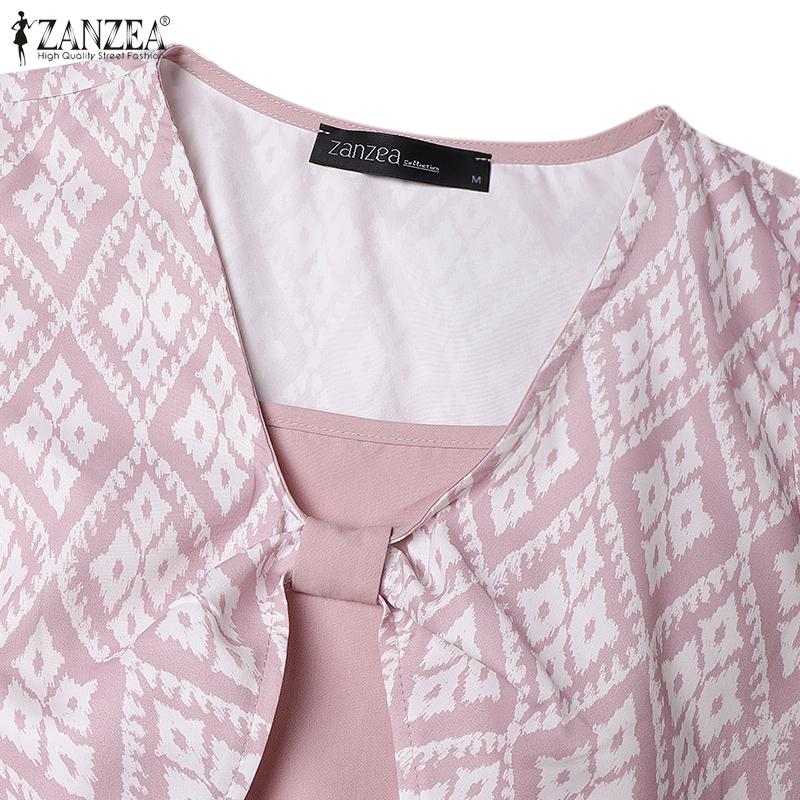 ZANZEA Women Summer V-neck Casual Short Sleeve Print Dress