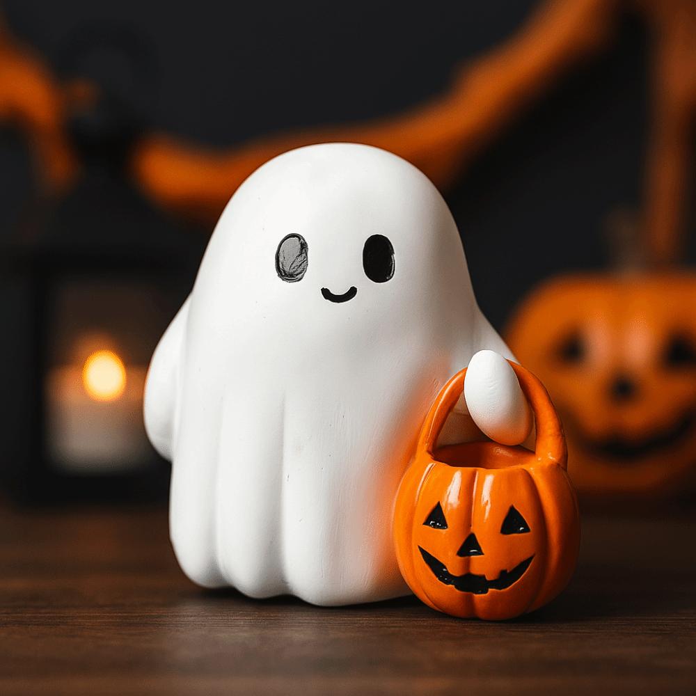 Spooky Halloween Ghost Ornament Collectible Pumpkin Statue Ghost Figurine  for Desktop Decor