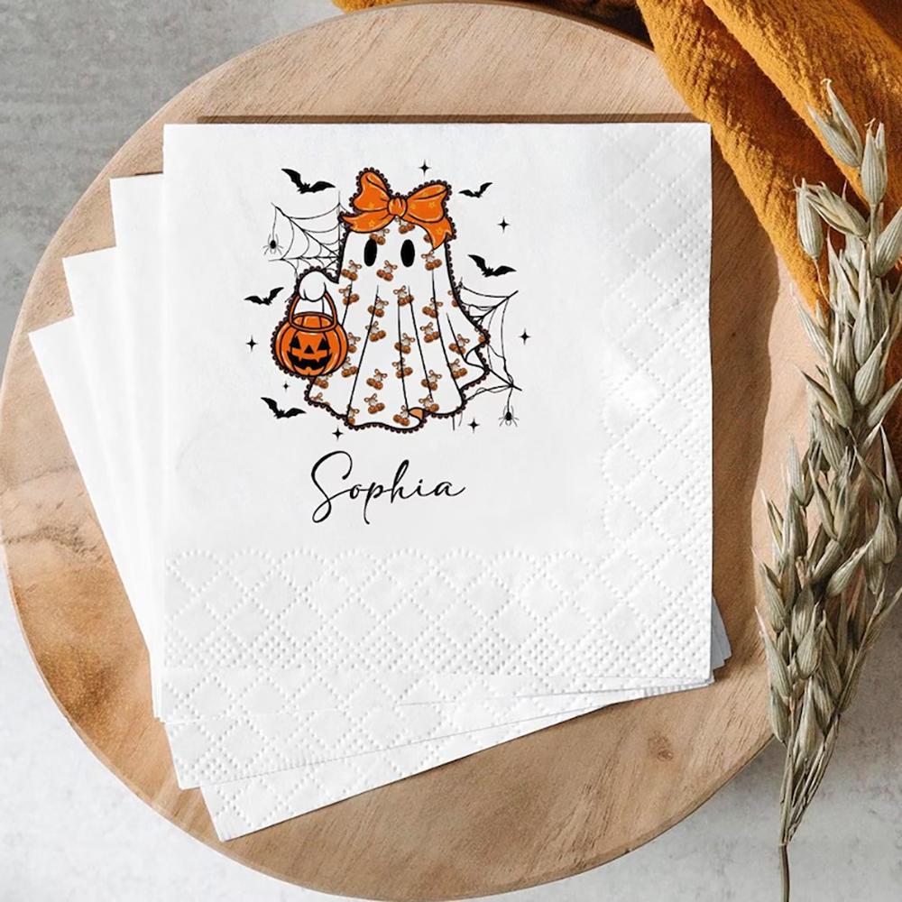 Custom 20Pcs Ghost Napkin Cute Ghost Halloween Napkins Spooky One Birthday Party Table Decor Cocktail Luncheon or Dinner Napkins