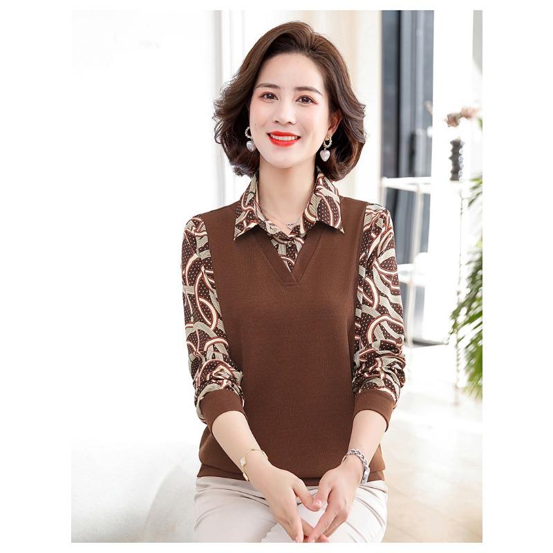 Middle-aged and Elderly Women's Style Tops Bottoming Shirts Women's Long-sleeved Shirts Spring and Autumn New Pullovers