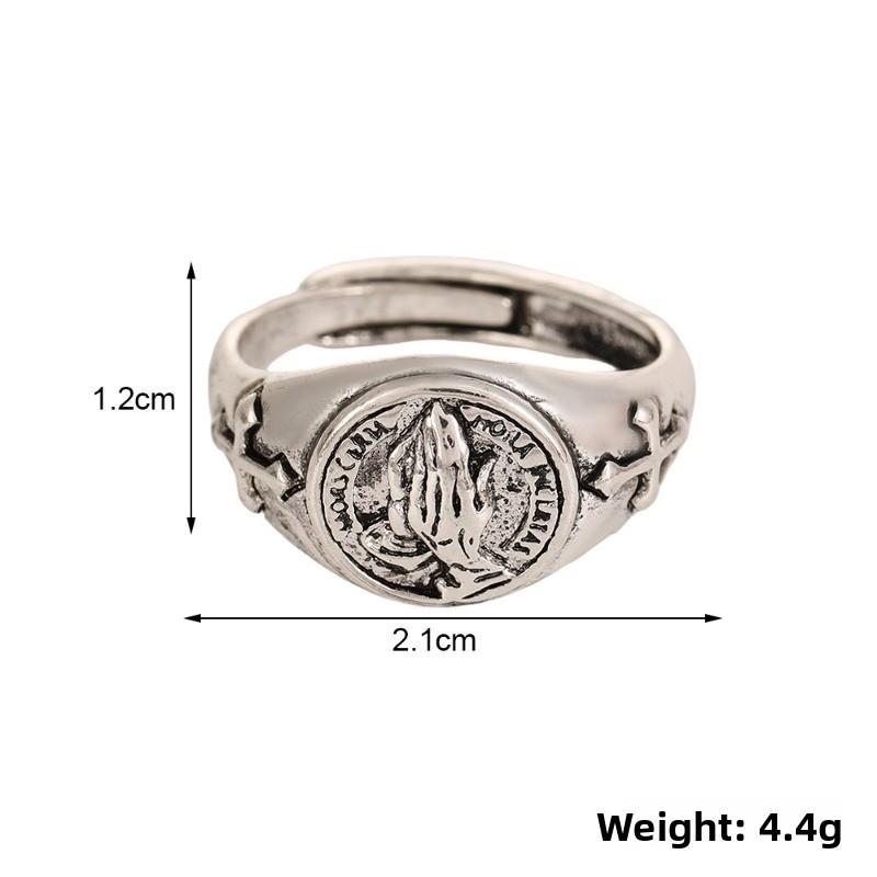 Praying hands ring - men s premium streetwear hip hop adjustable open ring 2.1*1.2CM