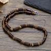 Men'S Layered Wood Walnut Bead Necklace European American Style Hiphop Vintage Long Chain Stackable Bohemian Accessories