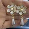 Vintage Round Inlaid White Imitation Pearl Earrings Geometric Creativity Gold Color Dangle Earrings for Women Jewelry