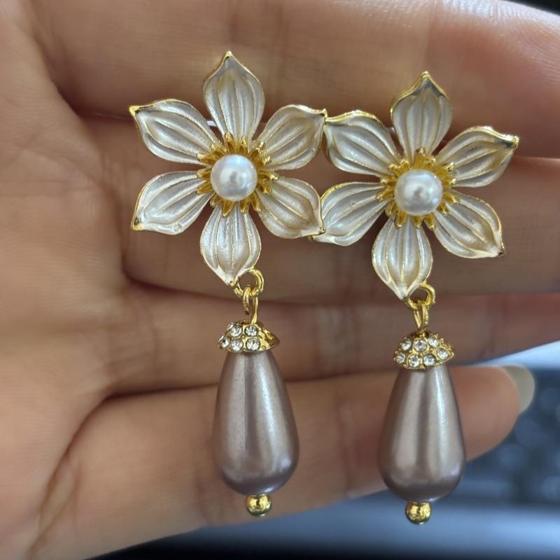 Vintage Round Inlaid White Imitation Pearl Earrings Geometric Creativity Gold Color Dangle Earrings for Women Jewelry