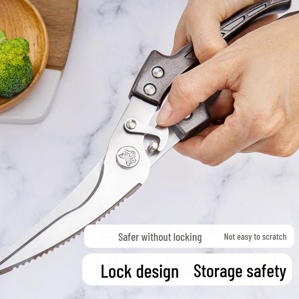 New Stainless Steel Automatic Rebound Kitchen Shears - Multifunctional Deboning and Barbecue Tool for Chicken Bones.