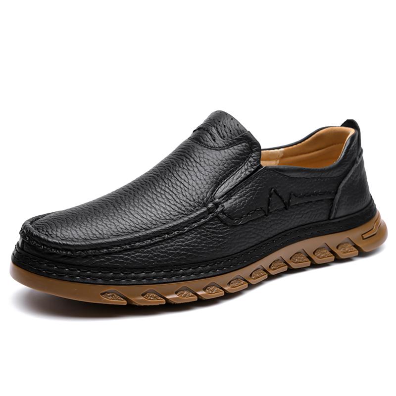 2026 New Men Trendy Cow Leather Shoes, Hand Stitched Slip-On Casual Loafers, Light Anti-slip Wear-resistant Leather Footwear