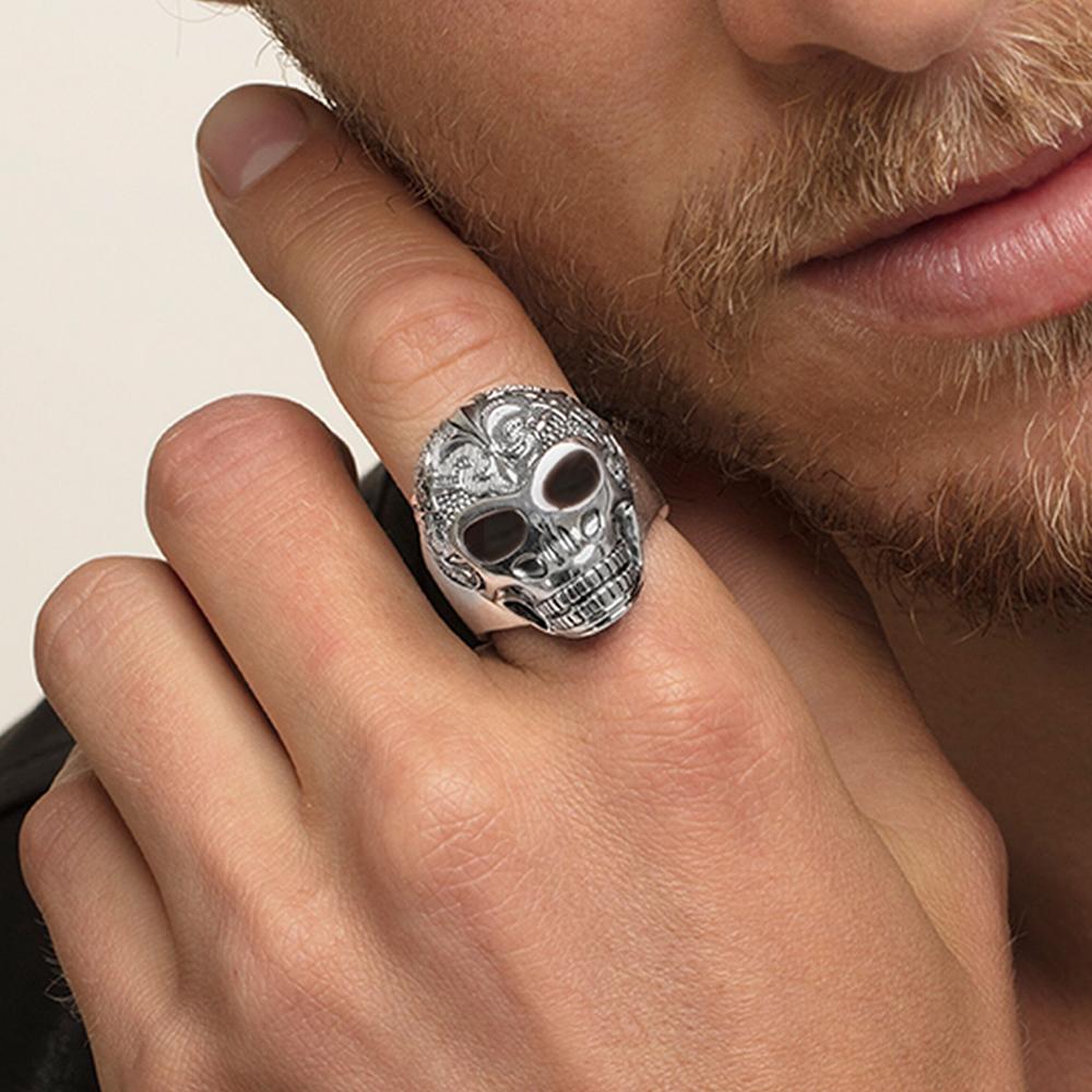 Blackened Lily Skull Ring Europe Vintage Jewelry Fine Jewerly Gift For Men Women In 925 Silver