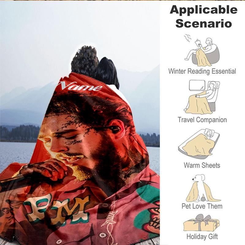Custom Name Rap Music Malone  Blanket Lightweight Ideal Bedding Blanket Perfect for Travel, Camping, Living Rooms, Sofas, Christmas gift