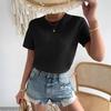 Ladies Summer Short Sleeve Round Collar Solid Color Loose Pullover Casual Knitted T Shirt Top