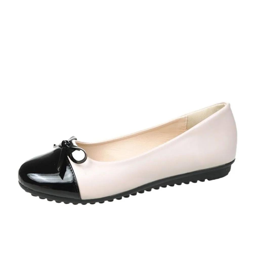 Mother's Shoes Ballerina Women's Flat Shoes Comfort Non-slip Ladies Loafers Leather Flats Elegant Bowknot Women's Single Shoes