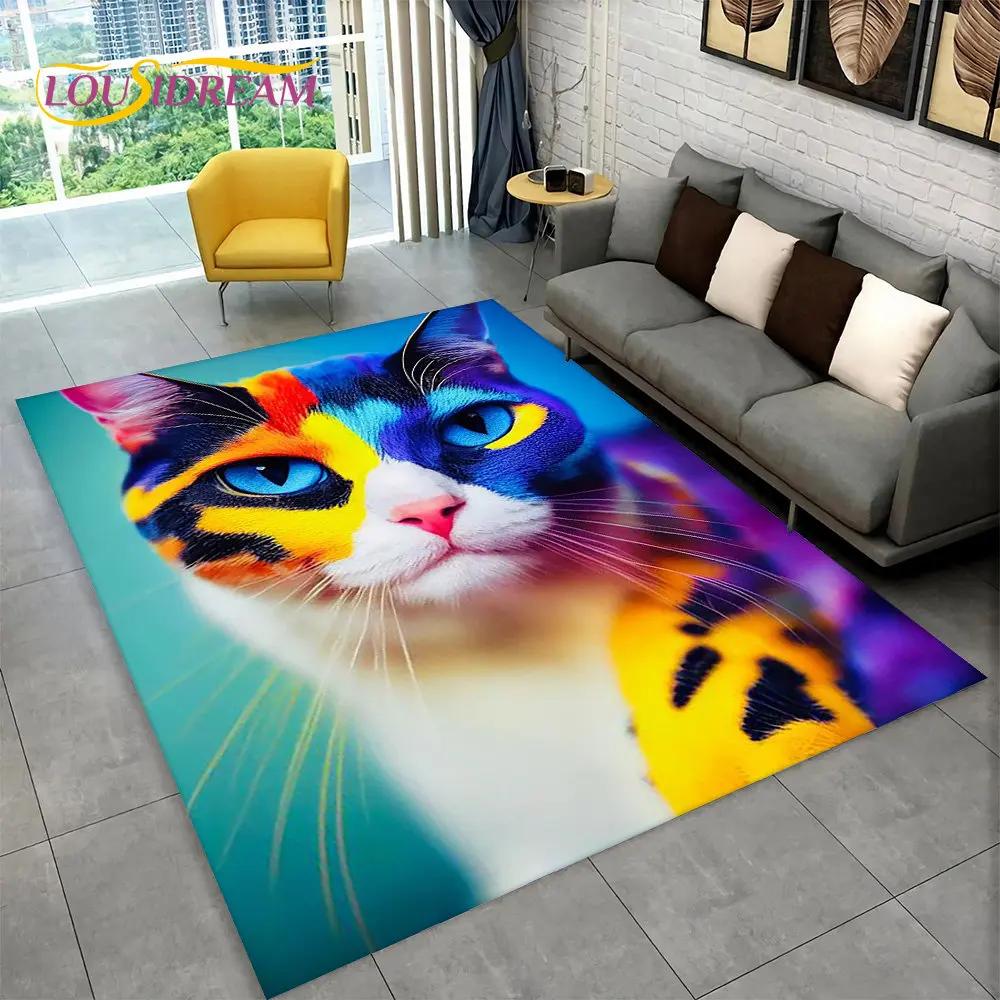 3D Cute Cat Cartoon Area Rug,Carpet Rug for Home Living Room Bedroom Sofa Kitchen Doormat Decoration,Kid Play Non-slip Floor Mat