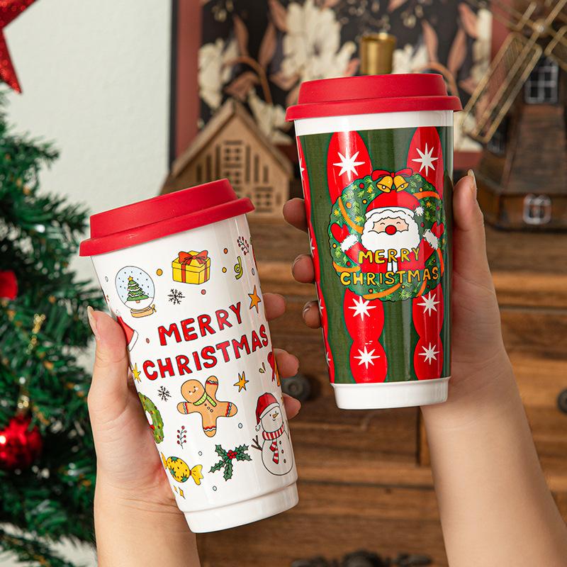 Christmas Souvenir Mug with Lid Mug Ceramic Mug Christmas Souvenir Coffee Mug Portable Mug