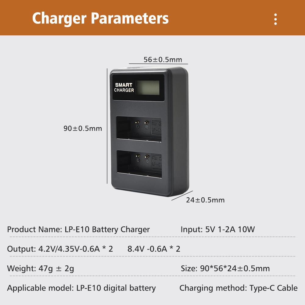 LP-E10 Camera Battery Rechargeable Batteries for Canon EOS 1100D 1200D 1300D 2000D 4000D Rebel T3 T5 T6 KISS X50