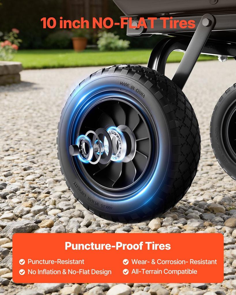 Garden Dump Cart, 272 kg Poly Dump Cart, Garden Carts Dumps Wagon with 90° Quick-Dumps Mechanism, 180° Swivel Wheels, 270° Flexible Rotating Bearings,