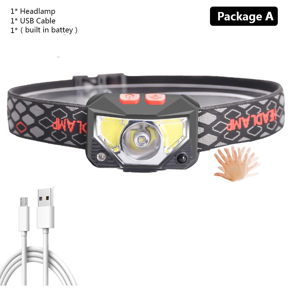 Led Headlamp Sensor XP-G Q5 Built In Battery Head Flashlight Lamp Headlight Bulbs Lights Running Waterproof White Red Color