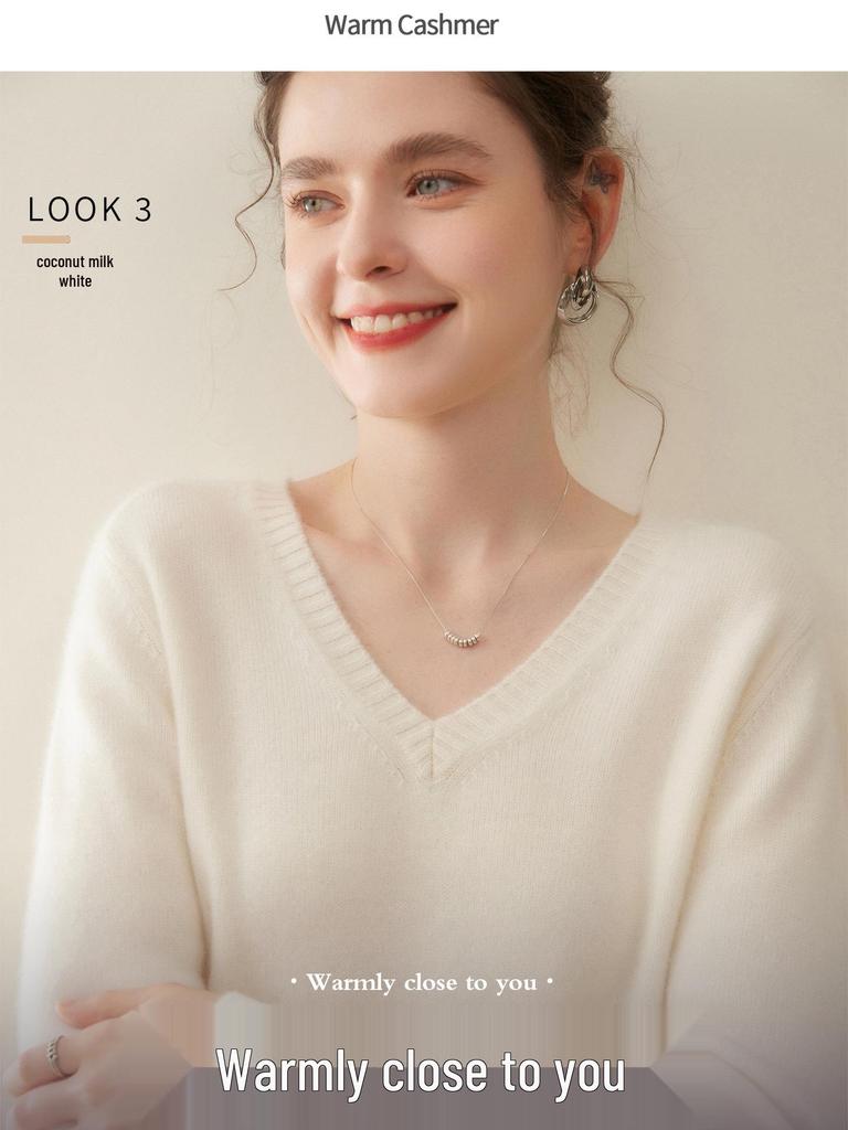 7-Gauge V-Neck Ribbed Women's Cashmere Sweater for Autumn/Winter 2025 – Fashionable and Versatile Knitwear