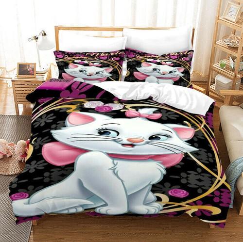 3D Marie Cat Bedding Set Quilt Duvet Cover Pillowcase Bedroom Single Double Gift