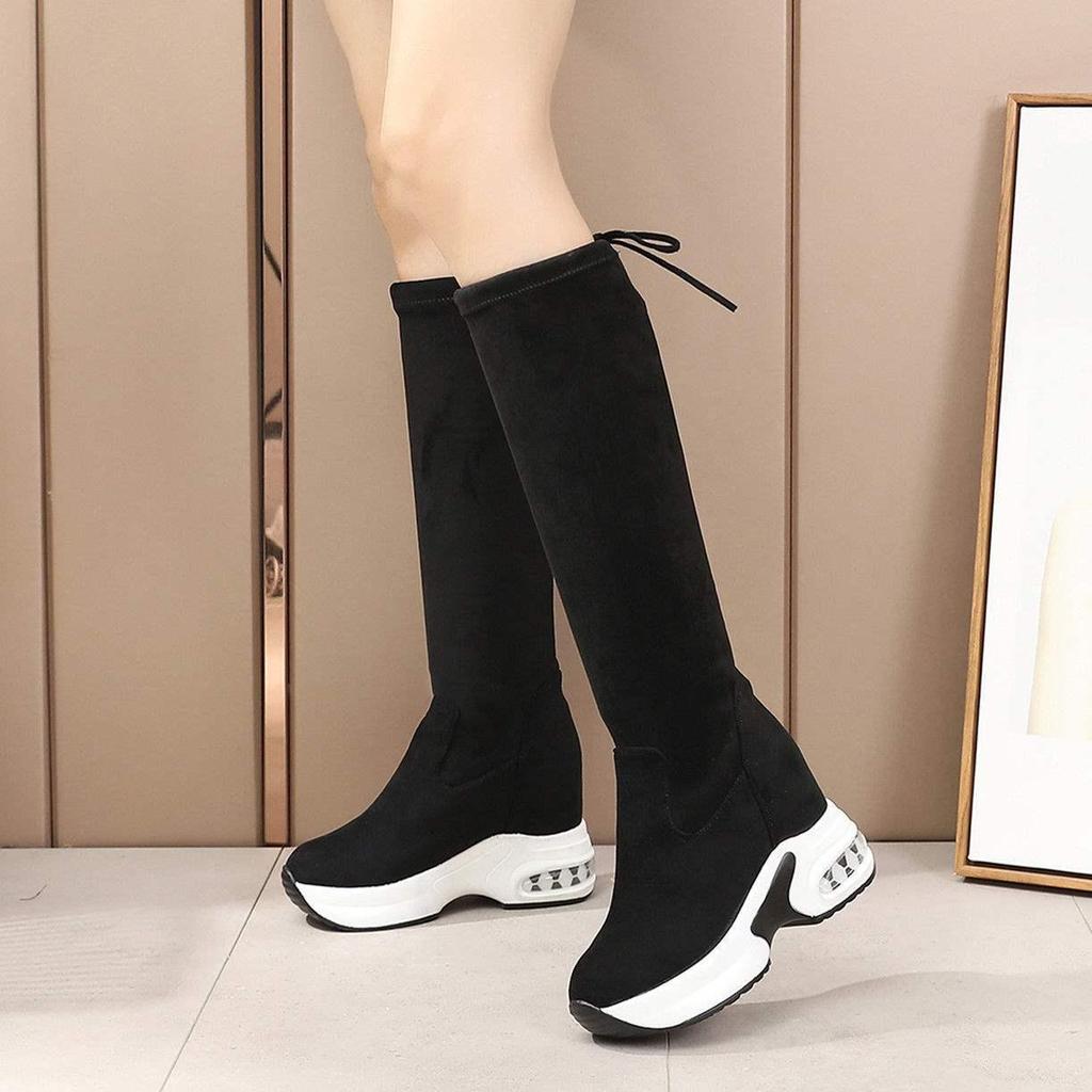 2025 Women's Over-the-Knee Wedge Heel Boots: Fleece-Lined, Platform, Stretch, Slimming High Boots for Winter