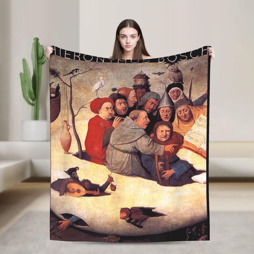Hieronymus-Bosch Le Jardin des Délices Terrestres Couverture Tricotée Velours Art Super Douce Couverture Jetée pour Couvre-lits Couette