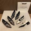 Fashion 2024 Spring/Summer Fashion Cross with Pointed Toe Shallow Mouth Women's Street Style Belt Buckle Low Heels