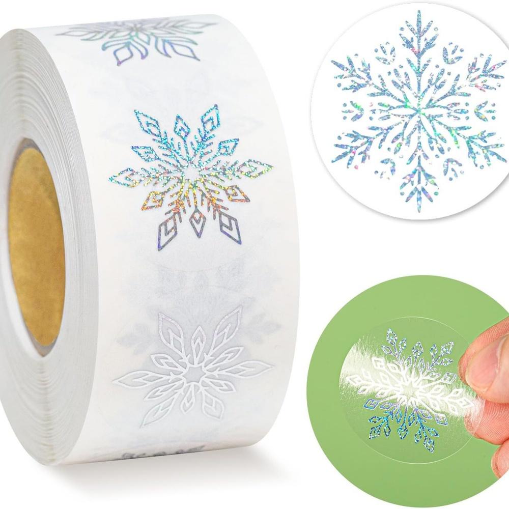 

500pcs/Roll Golden Snowflake Christmas Stickers Transparent Self-Adhesive Decoration Holiday DIY Crafts Scrapbooking Supplies