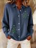 2026 New Women's 3D Print Lapel Cardigan Knit Shirt - European American Christmas Autumn Winter Top