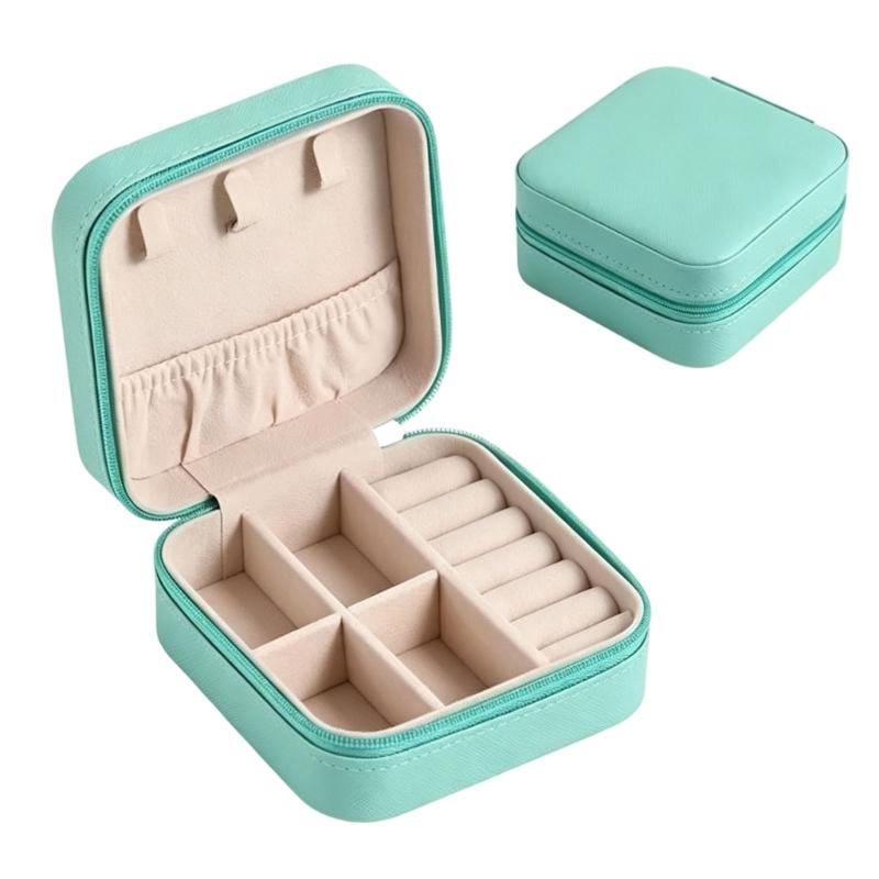 Zippered Leather-Material Jewelry Storage Case with Lid Hooks, Interior Pocket, Ring Rolls, and Removable Dividers