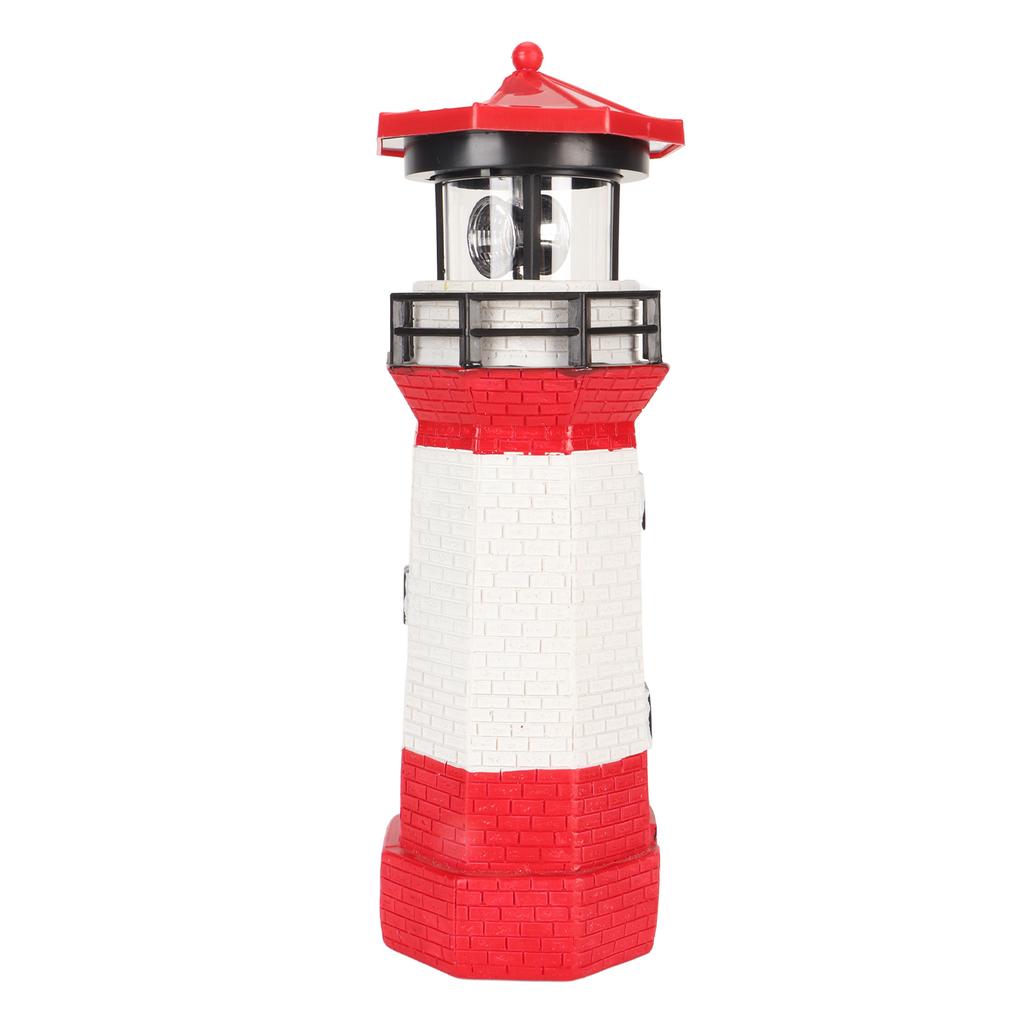 Solar Lighthouse 360 Degree Rotating Lighthouse Decoration Fadeless Resin LED Garden Lighthouse for Balcony Lawn BS38062