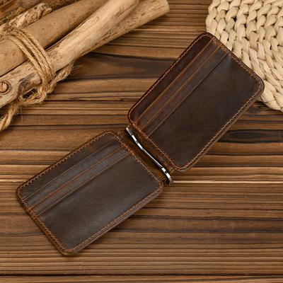 Clip para Billetes de Hombre, Clip para Tarjetas Retro de Cuero Genuino, Cartera de Hombre de Primera Capa de Piel de Vaca, Clip para Tarjetas Multitarjeta.