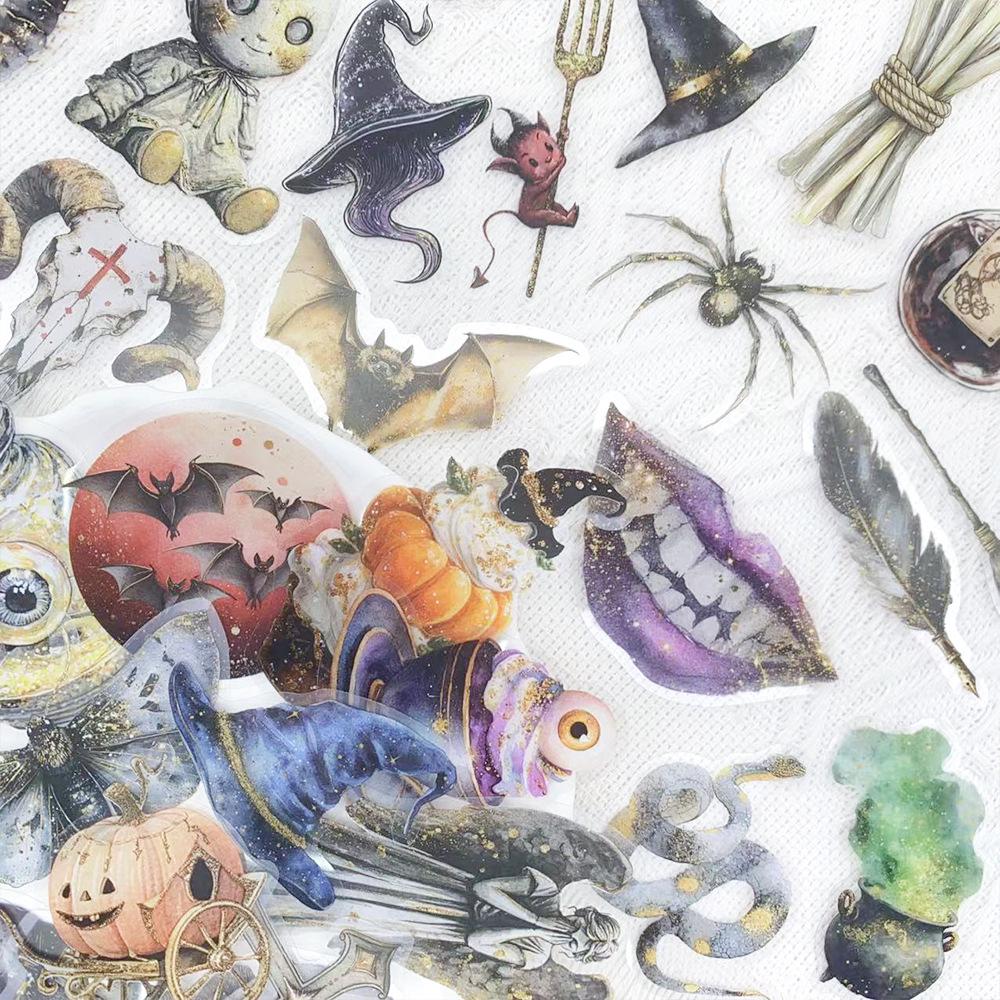 50 Vintage Witch's Trinkets PET Transparent Stickers for DIY Decorating: Suitcase, Guitar, Skateboard, Mobile Phone