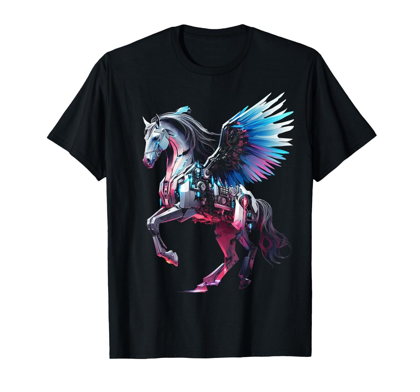Pegasus Robot Art Animal Horse Geometric Graphic Unicorn T-Shirt Mens Womens Tees Top XL