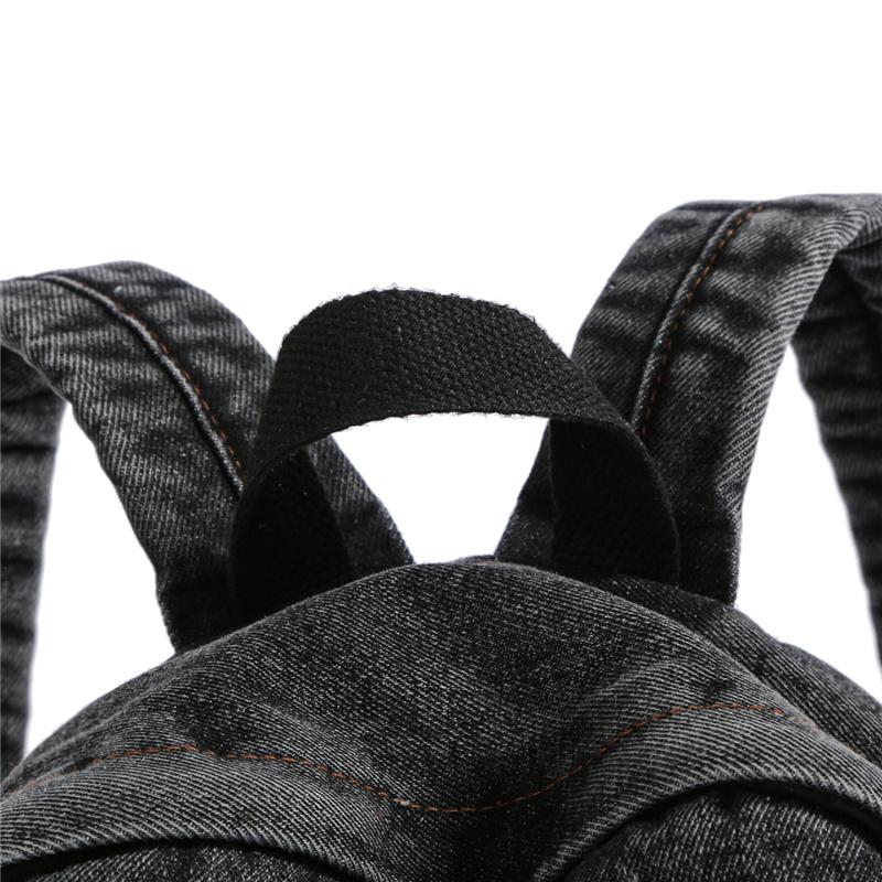 Denim Backpack Women's Fashionable Casual School Bag Trendy Rucksack with Drawstring Pockets