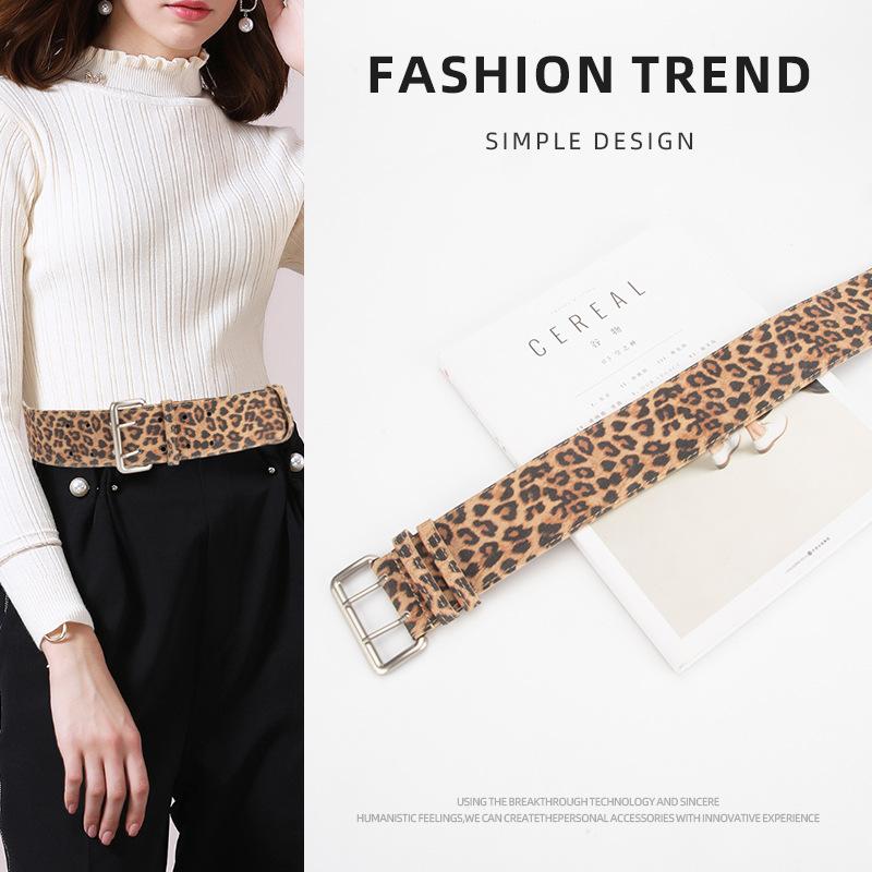 Leopard Leather Pattern Fashionable Belt Women's Alloy Pin Buckle Fashionable Versatile Pants Dress European and American Belt Women's Style