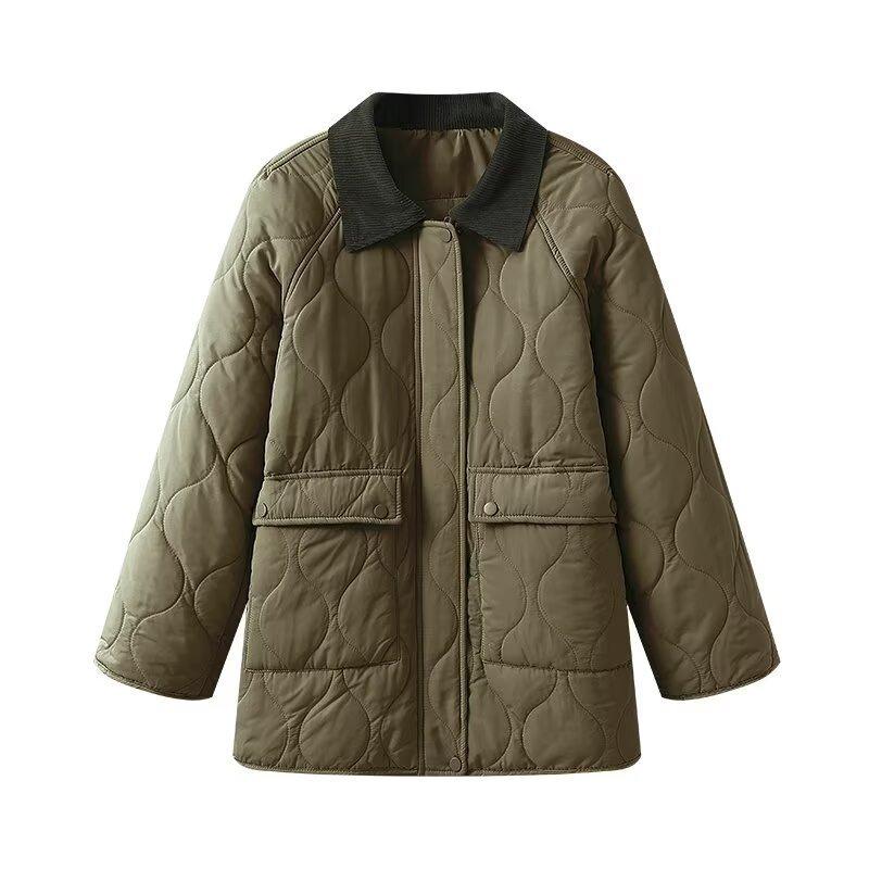ins European and American style new fashion temperament classic quilting contrasting color lapel cotton jacket