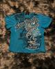 Retro Blue Gothic Pattern Printed Hip Hop Street Fashion Y2K Plus Size T Shirt Round Neck Short Sleeve Women Couple Couple Top