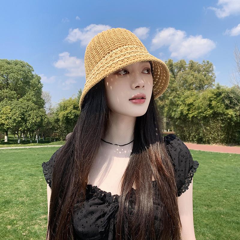 Korean Casual and Versatile Sun shading Hollow Fisherman Hat Thin Braided Temperament Fashionable Fisherman Hat Women Spring and Summer Face Small