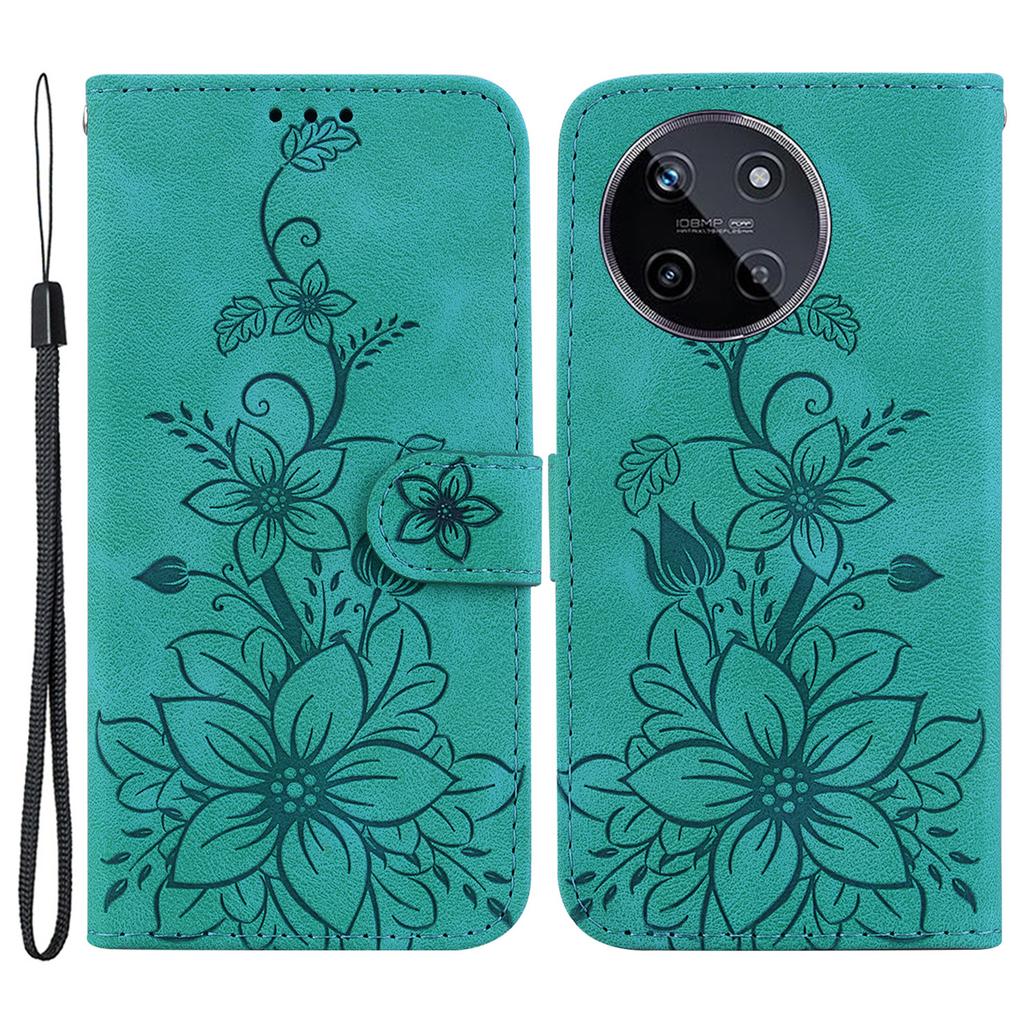 For Realme 11 4G (159.9x73.3x7.95mm) Wallet Leather Phone Case Flower Pattern