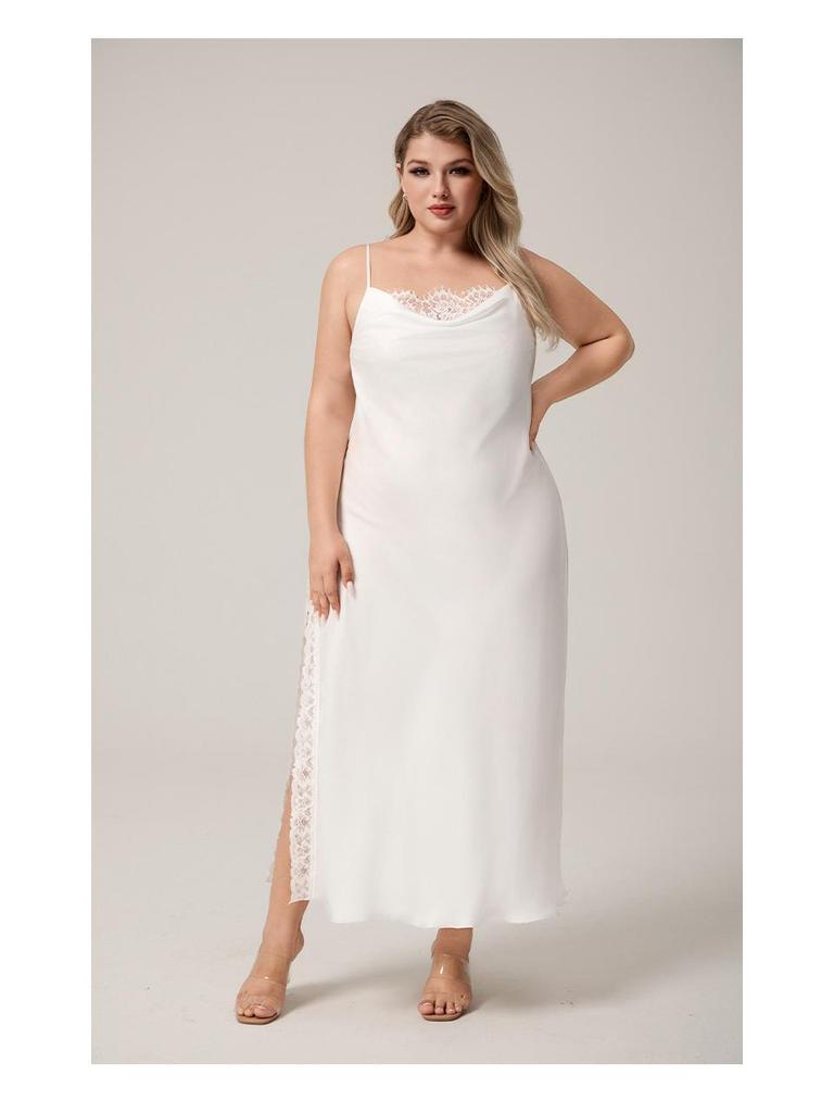 Yaoting European Plus Size Satin Lace Chiffon Camisole Nightgown SQ7005