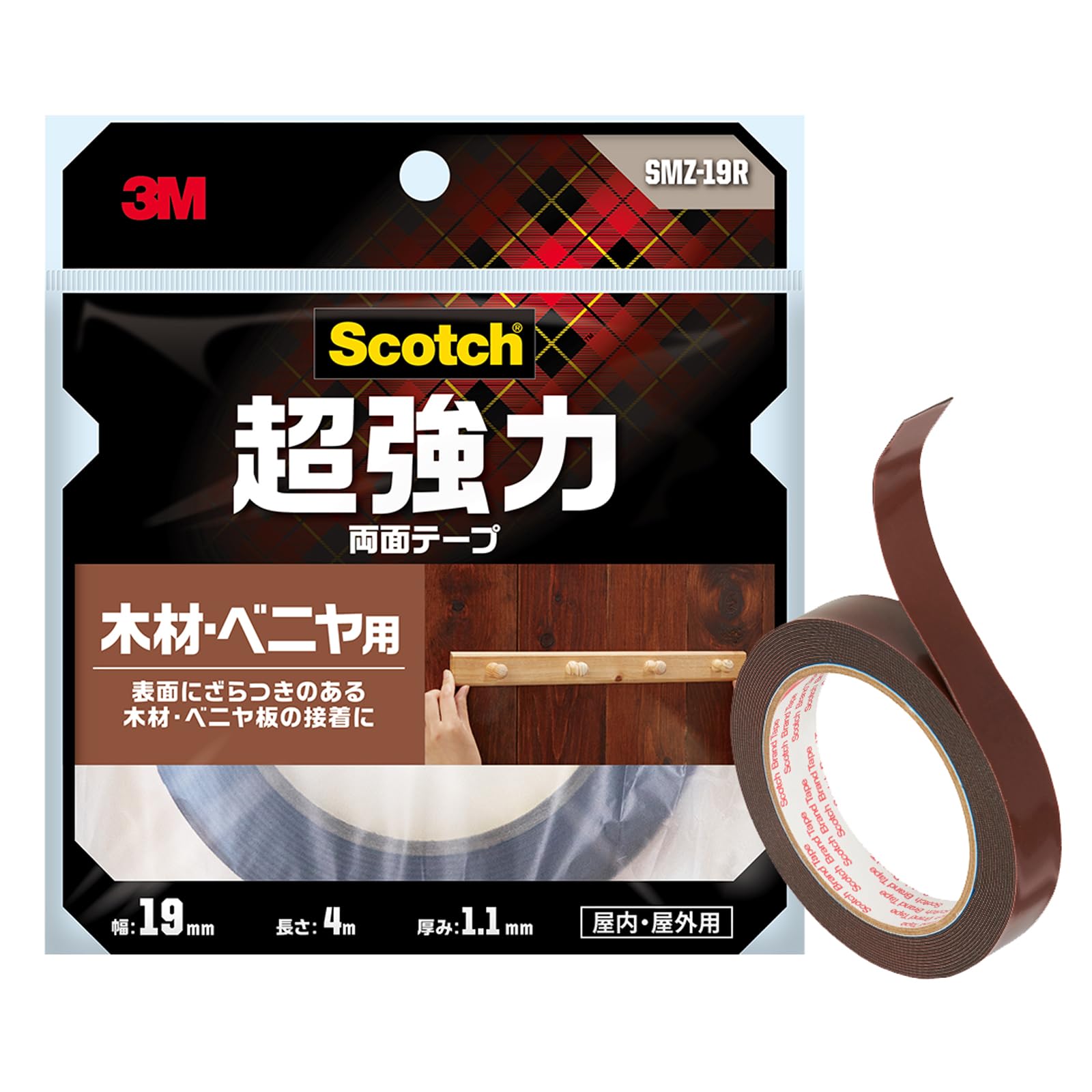 

3M Extra для дерева и 19мм 4м Двусторонняя лента Scotch, Прочная, Шпон, Широкая, Длинная, SMZ-19R, Полудлинная