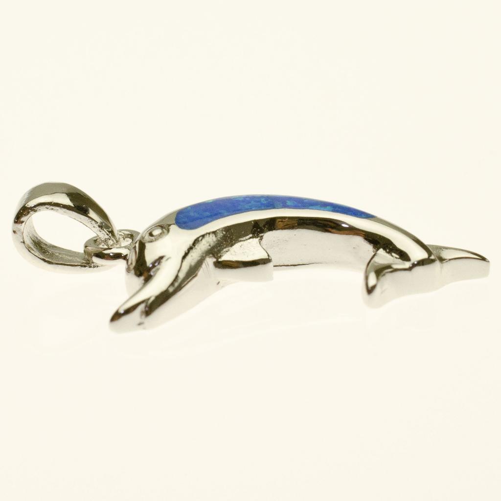 BreezyIsland Sterling Silver 925 Pendant [Opal Dolphin] A Lucky Charm That Brings Good Fortune with the Beautiful Sparkle of Opal.