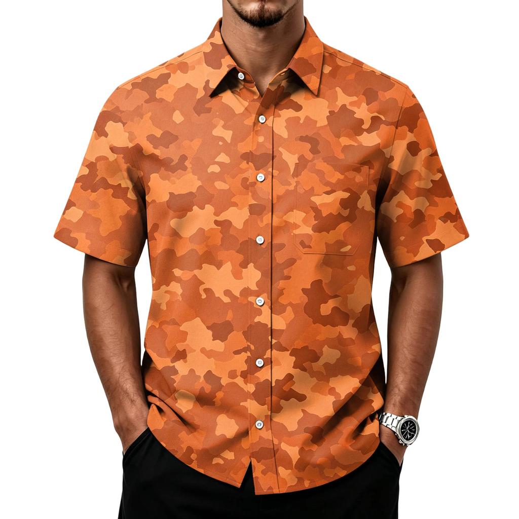 Men's Casual Short Sleeve Button Down Shirt Lightweight Breathable Fabric Classic Fit with Front Pocket Camouflage Print
