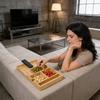 Natural Wooden Food Serving Tray Designed for Sofa Seam Organization and Easy Transportation for Family Gatherings