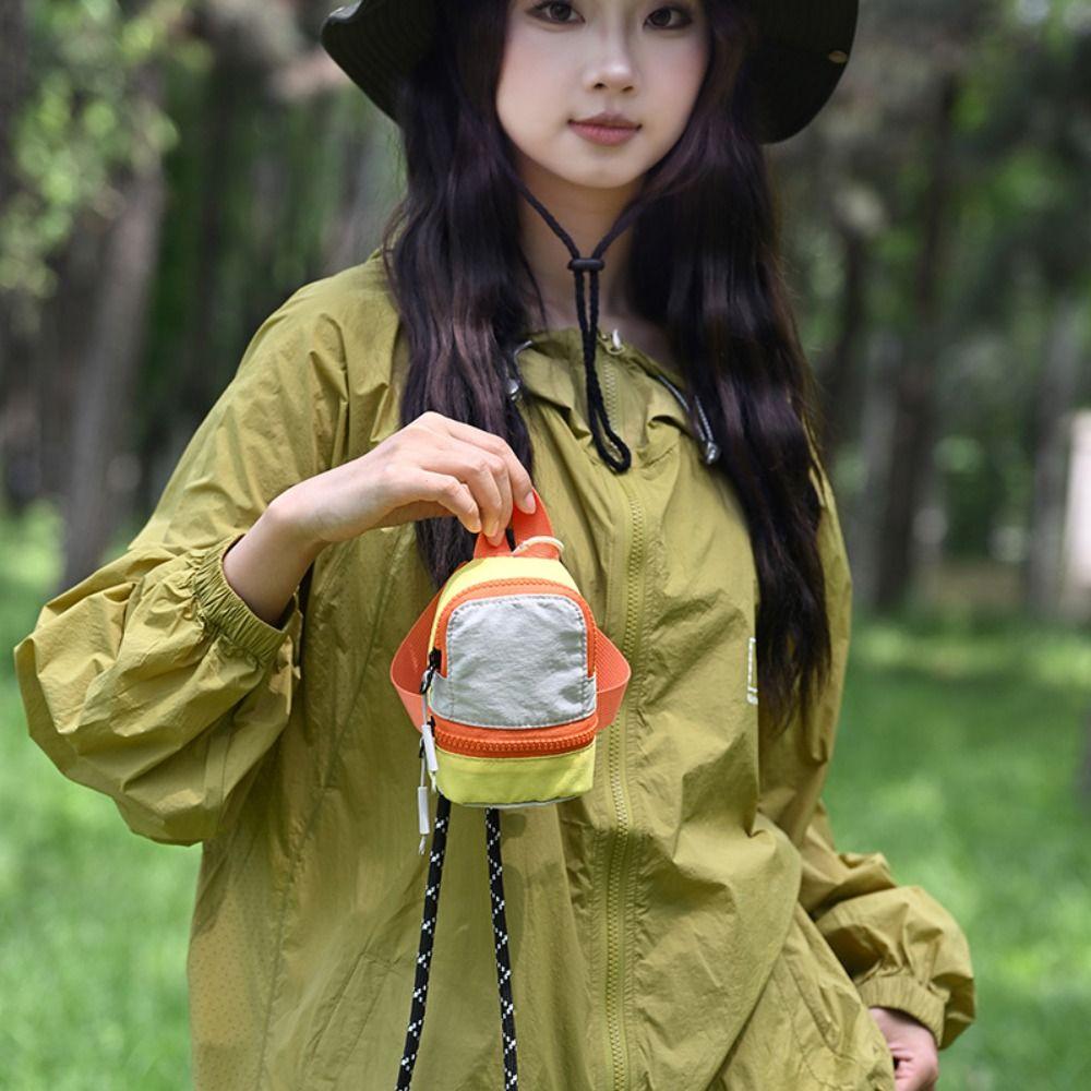 Color-blocked Mini Backpack Coin Purse Colorful Canvas Coin Bag Earphone Storage Bag Daily